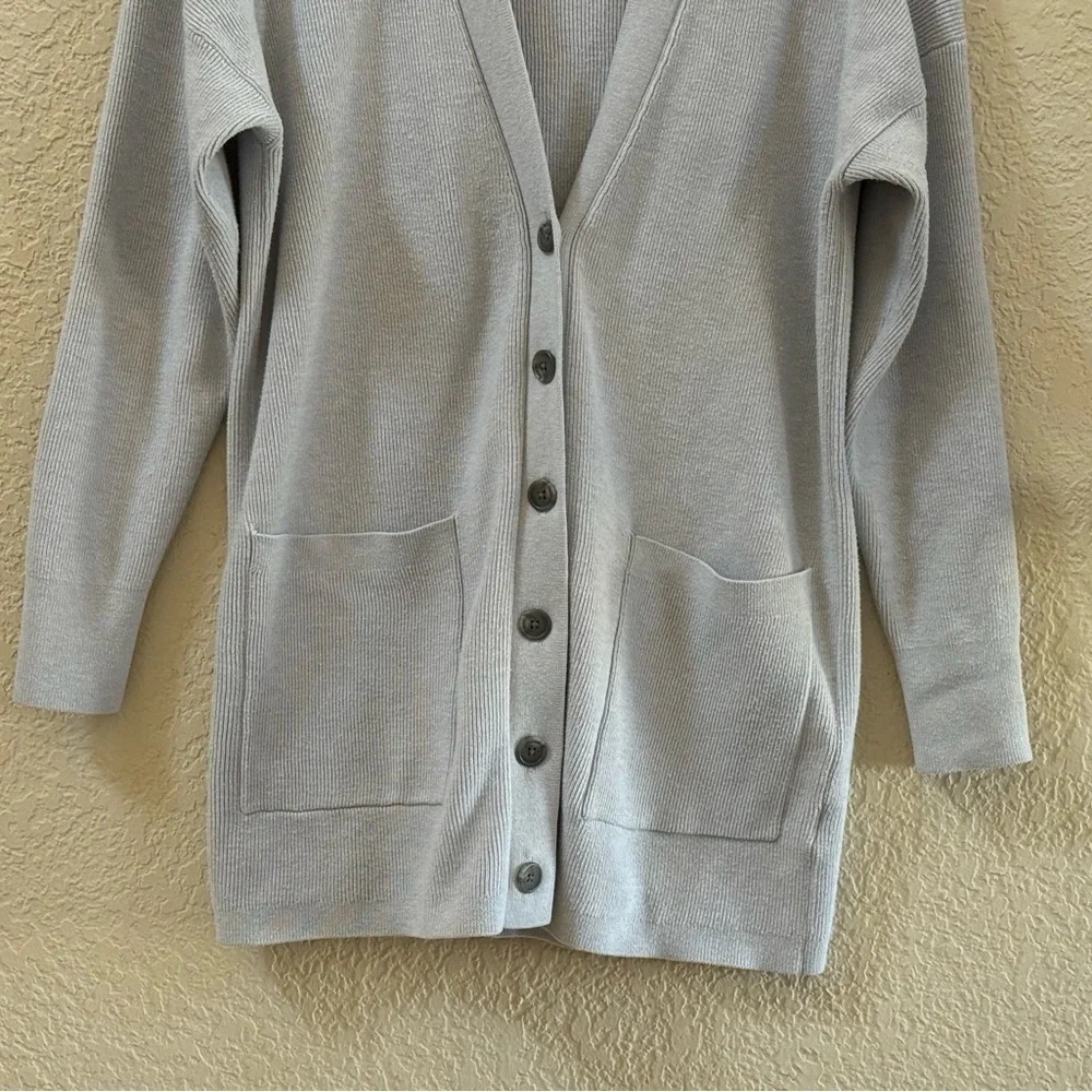 J. Crew Cardigan Ribbed Long Button Long Sleeves Casual Classic Preppy Gray Med